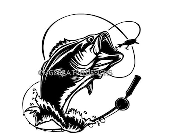 bass fish jumping out of water with fishing lure svg instant download file only for cricut cutting machine
