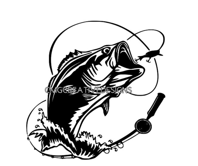 Download Bass fish jumping out of water with fishing lure svg instant | Etsy