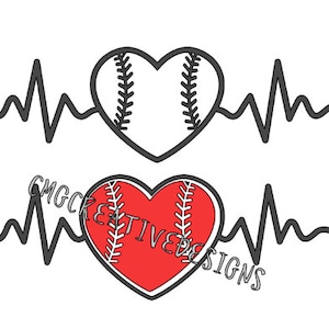 hart met hartslag honkbal svg cut bestand instant download voor cricut