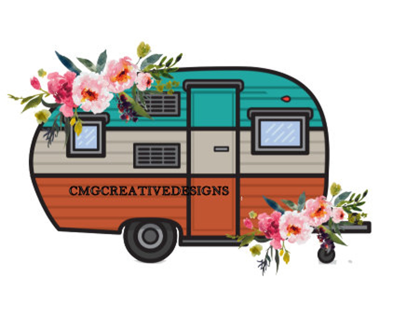 Camper png with flowers instant download add your own saying | Etsy