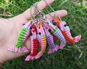 Macrame animal doll shrimp keychai nylon sea knotted keyring bag key holder gifts for him for her birthday day new years