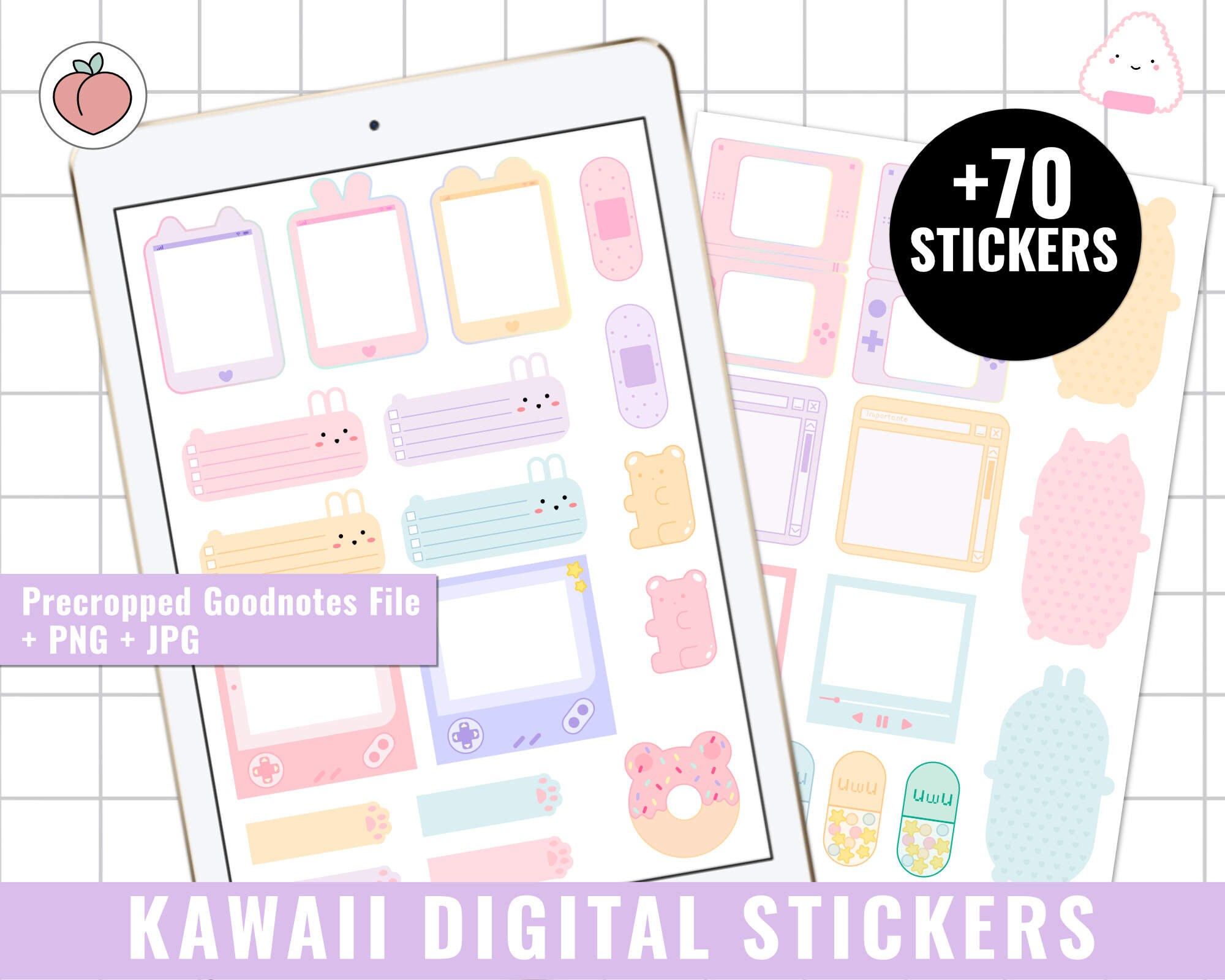 Kawaii DIGITAL PLANNER STICKERS Printable Kawaii stickers Precropped