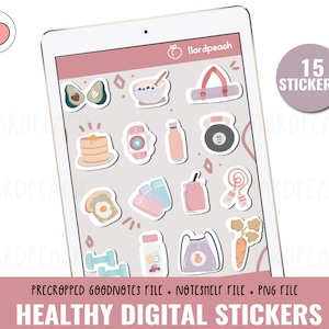 Healthy Digital planner stickers | Digital stickers | Precropped Goodnotes file + Precropped Noteshelf (iPad) + PNG stickers | fitness