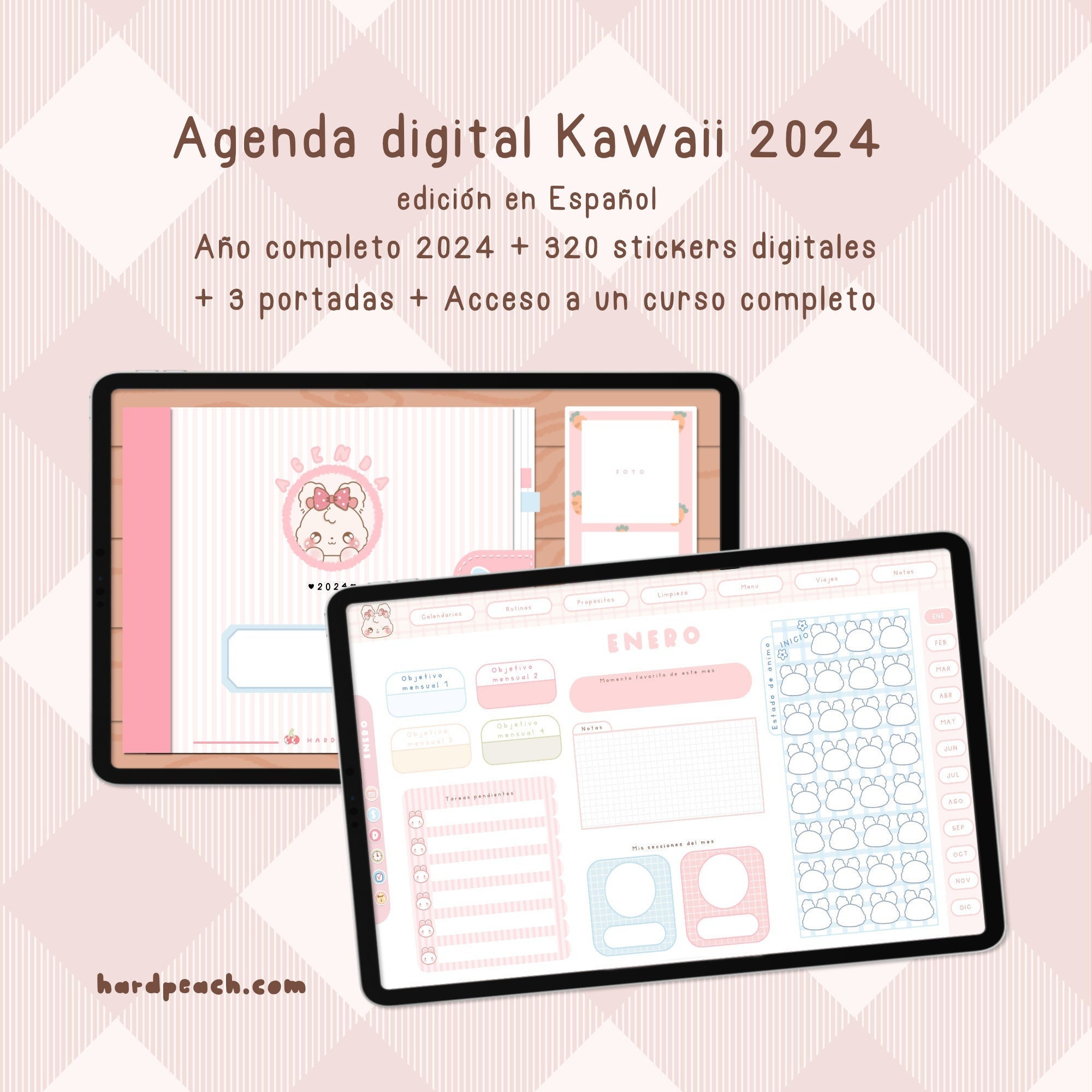 Kawaii Agenda digital 2024 para iPad y Samsung Galaxy Tab Planner