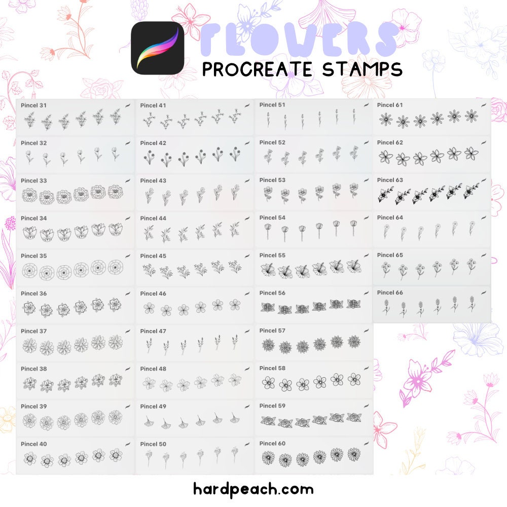 FLOWER BRUSHES - Procreate Stamp Brushes - Stamps for Procreate App ...