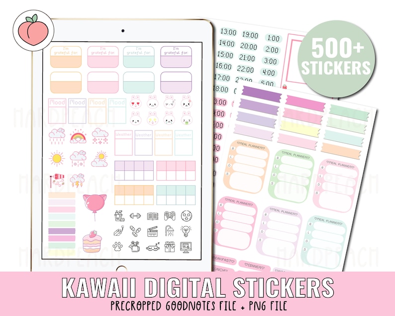 KAWAII DIGITAL STICKERS | Kawaii stickers | digital planner stickers for Goodnotes, Noteshelf... | Precropped Goodnotes file + png file image 3
