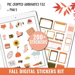 Puede incluir: Un kit de pegatinas digitales con más de 200 pegatinas con temática otoñal. Las pegatinas incluyen ilustraciones de calabazas, hojas, bellotas y otros elementos otoñales. El kit también incluye archivos Goodnotes precortados y PNG.