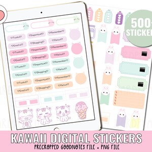 KAWAII DIGITAL STICKERS | Kawaii stickers | digital planner stickers for Goodnotes, Noteshelf... | Precropped Goodnotes file + png file