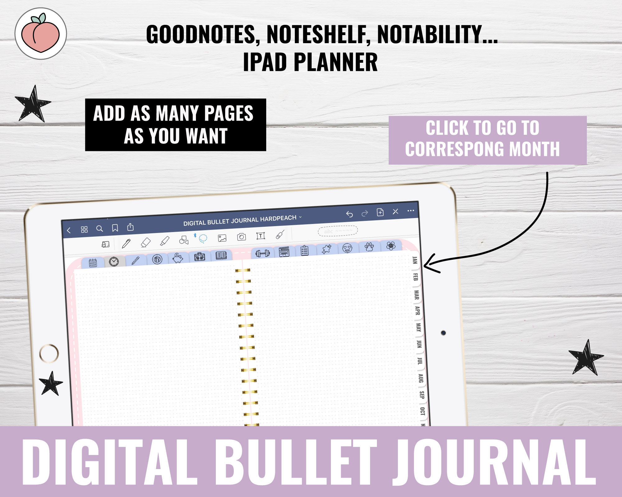 DIGITAL BULLET JOURNAL | Bullet Journal Goodnotes for iPad | Digital Planner Stickers Included ...