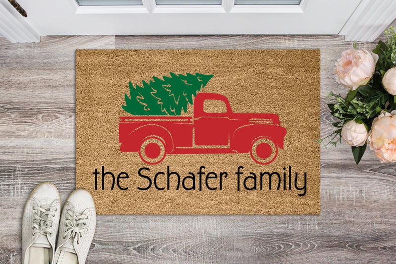 Little Red Truck Mat Coir Doormat Holiday House Rug Entry Christmas New