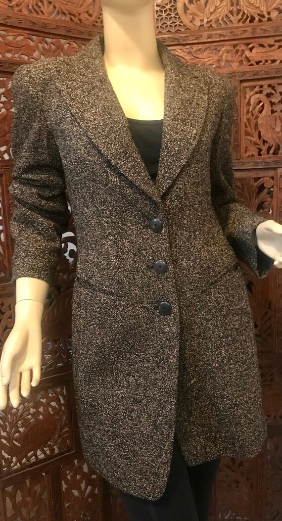 Veste Blazer Marron Tweed Brodée Dana Buchman - Taille 16 - Style Chic Et élégant