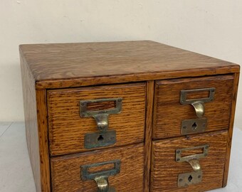Antique Oak 4 Drawer 2x2 Library Index Card File Dovetailed Etsy