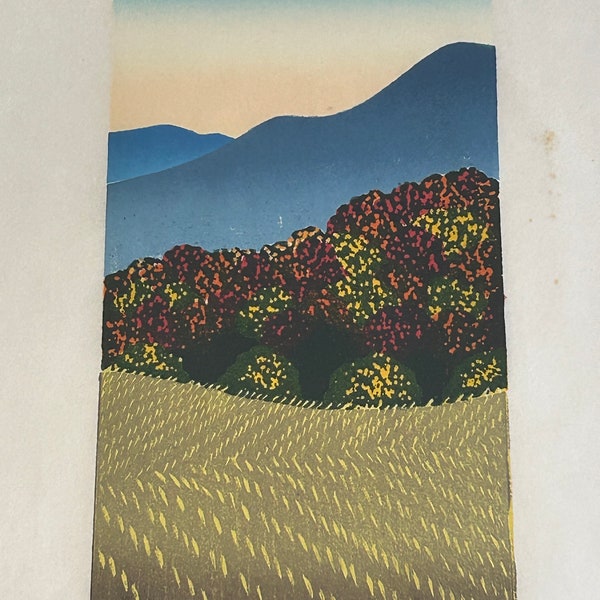 Sabra Field “Hill Farm Autumn” Signed & Framed Print; Vermont Artist, Landscape Mountains, Corn Field