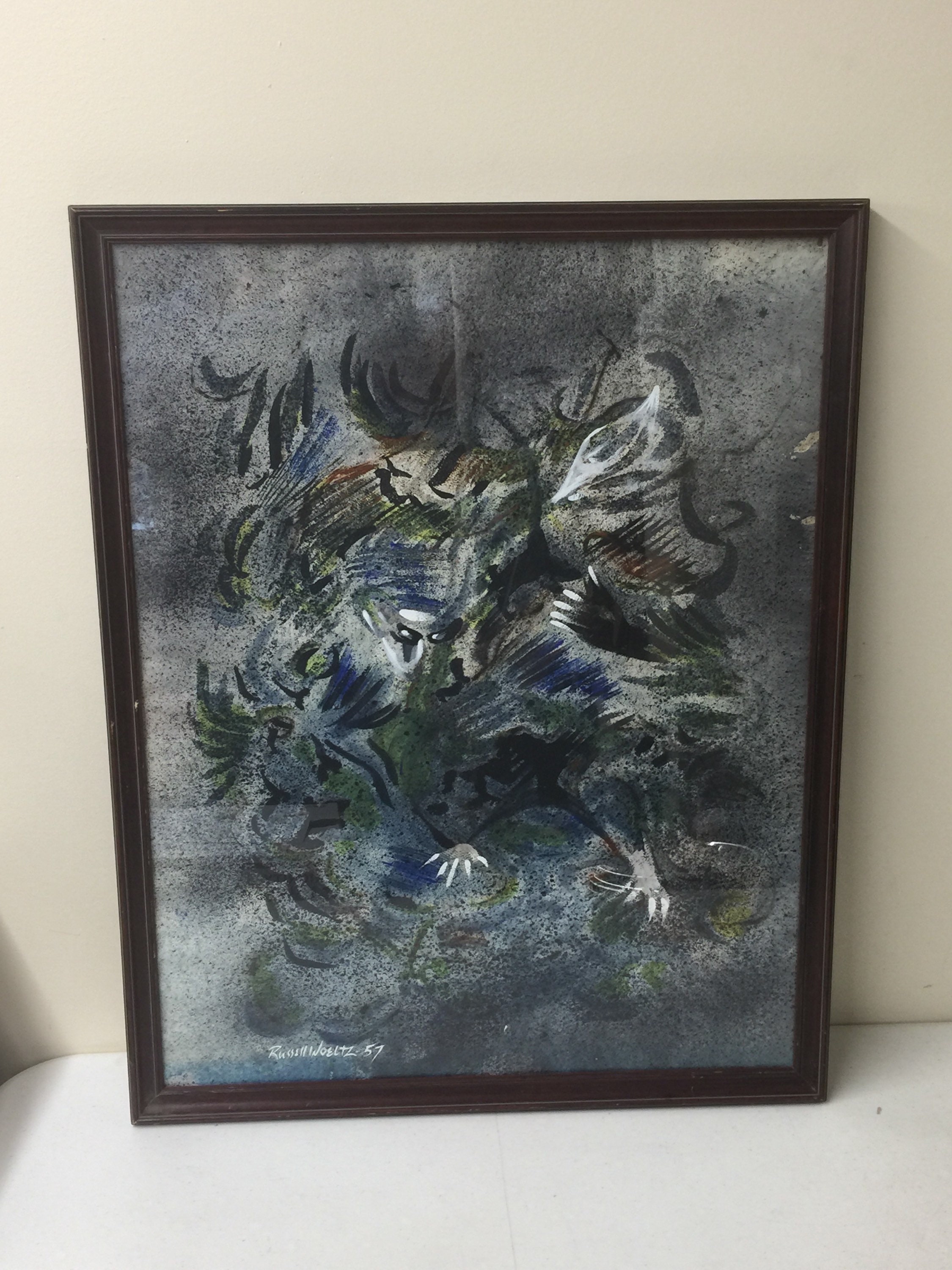 RUSSELL WOELTZ Raccoons Rising 1957 Modernist Listed Artist