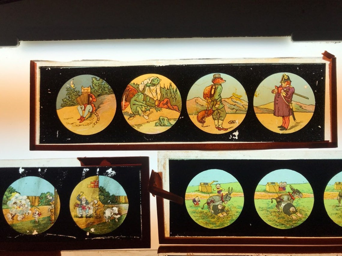Download Antique Magic Lantern Slides Lot of 7 / Full Color Reverse ...