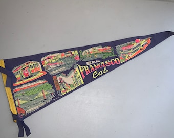 San Francisco California Souvenir Antique Felt Pennant - 25” x 8.25” Chinatown Bay Bridge Cable Car