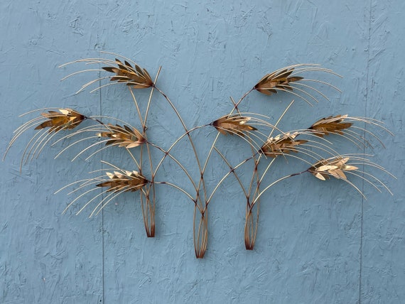C Jere Golden Wheat Wall Sculpture 68”x34” Signed, Modern Art