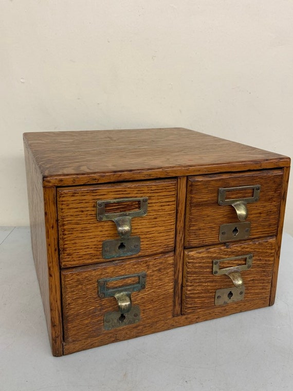 Antique Four Drawer Oak Library Index Card File 2x2 Etsy
