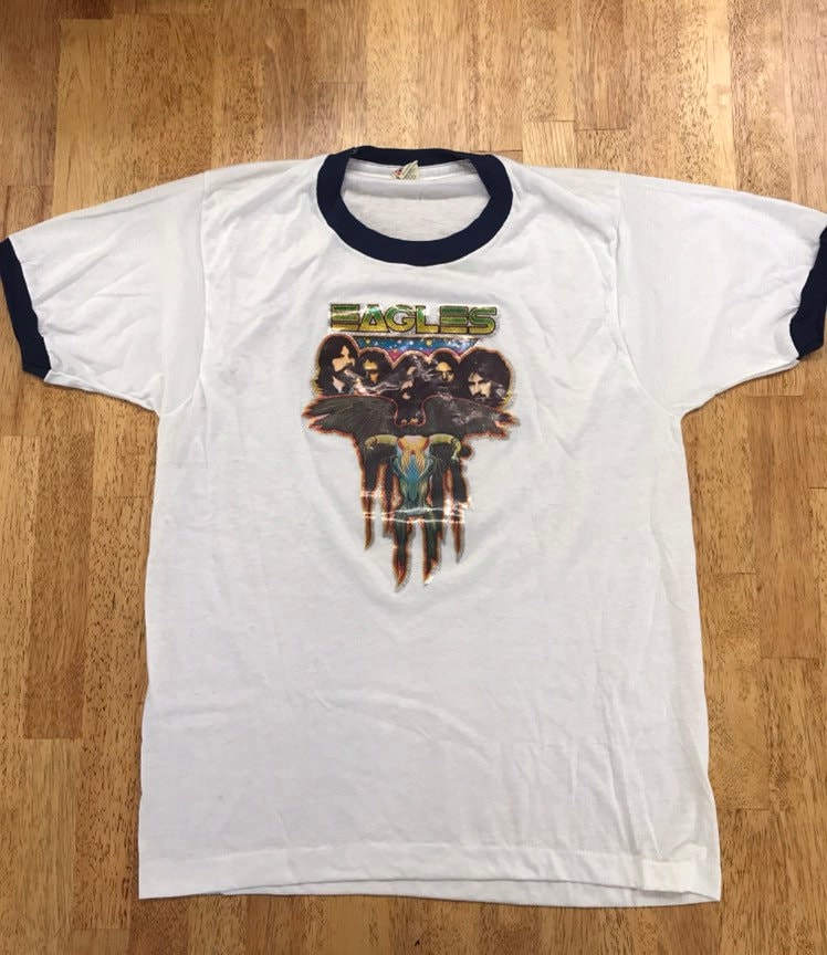 Vintage THE EAGLES Iron-on Ringer T Shirt Concert Tour T / 1970s