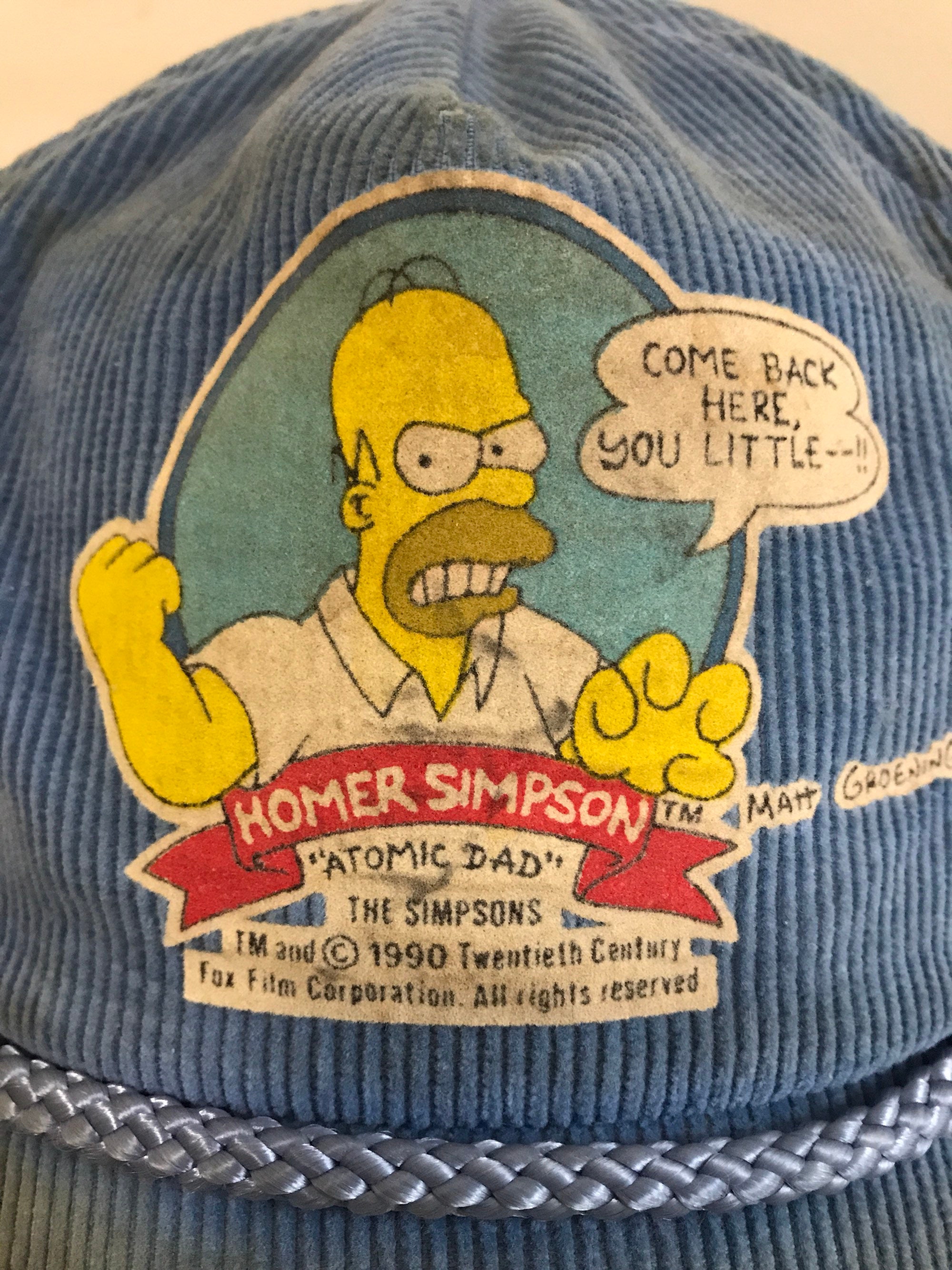 Vintage Simpsons Homer Baseball Hat Baby Blue Corduroy 1990 Etsy