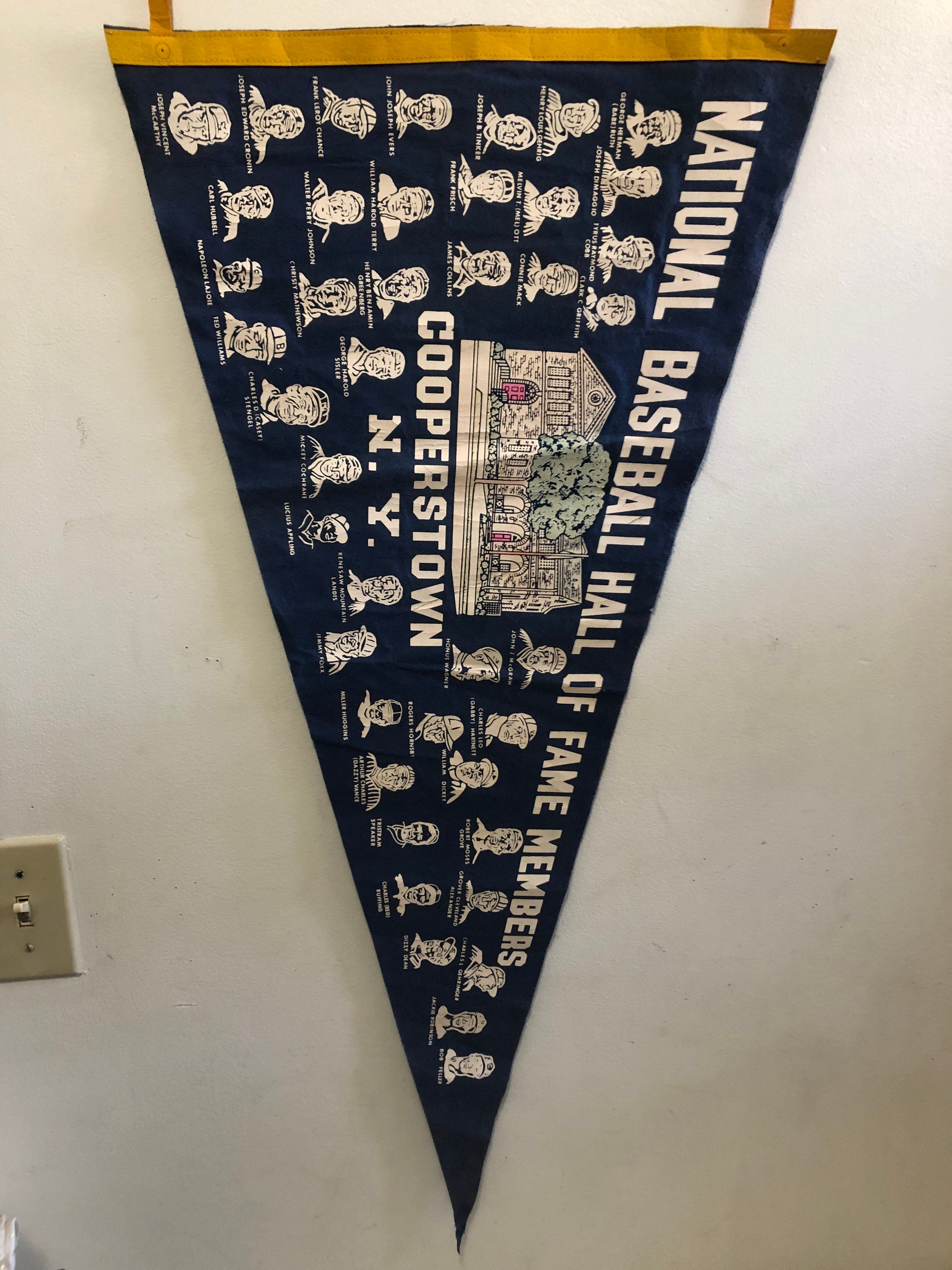 1960s MLB National Baseball Hall of Fame 36” Pennant 42 Members Babe Ruth-Feller