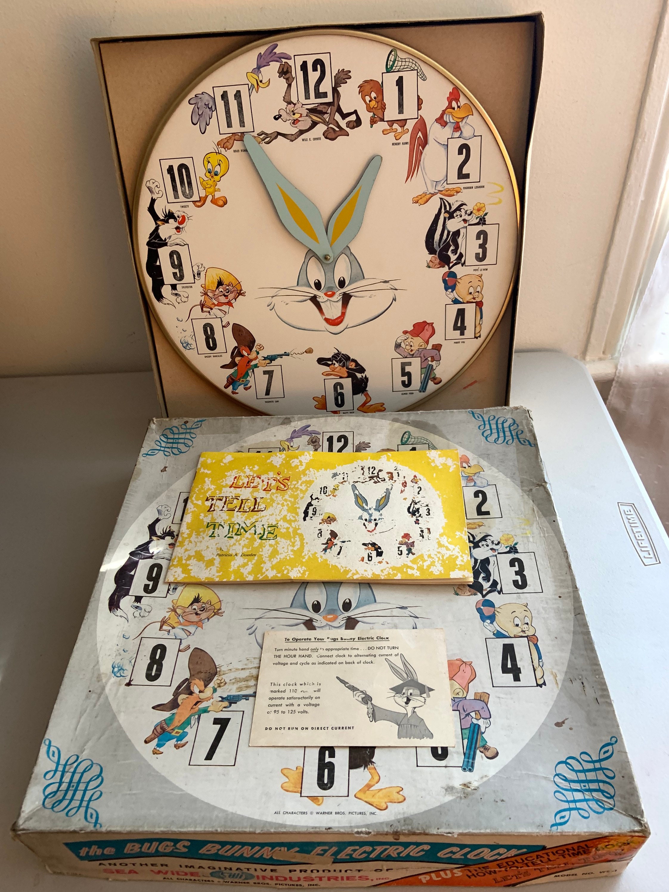 1960s 15” Bugs Bunny Electric Clock + Let's Tell Time Booklet