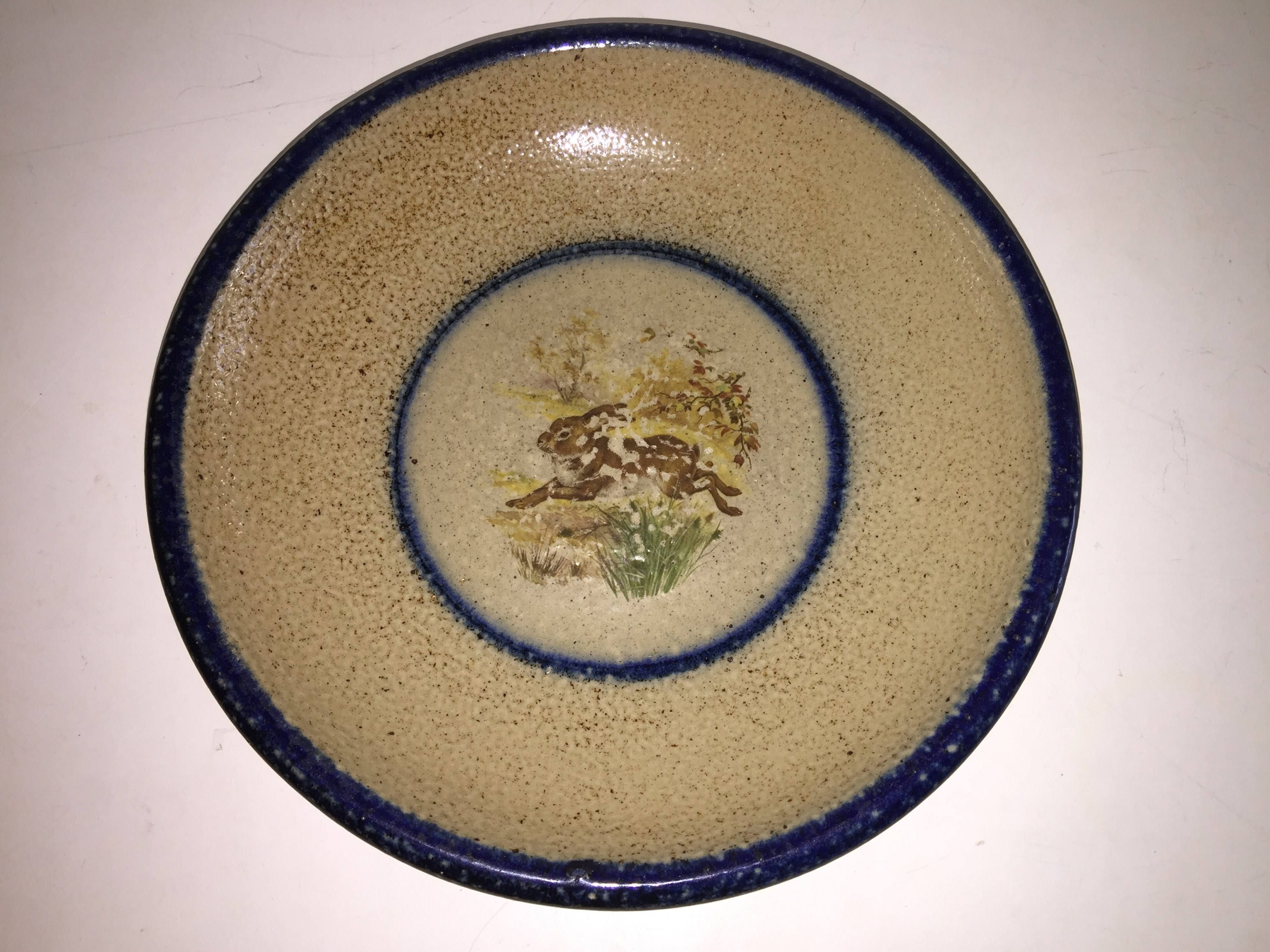 Monroe Salt Works RABBIT 10.75” Dinner Plate Tray Stoneware Blue