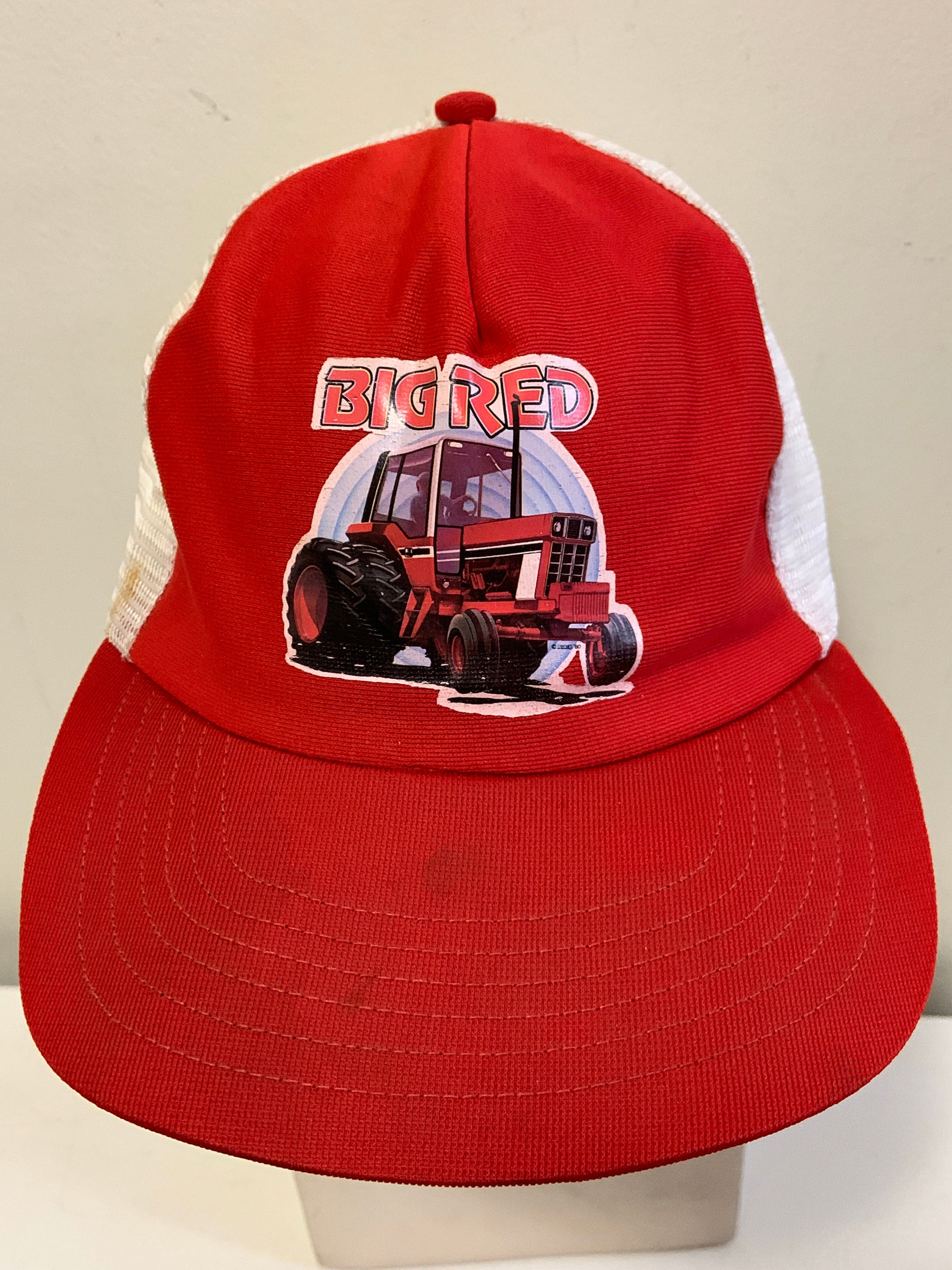 Vintage Trucker Hat Big Red Tractor Red White Mesh Hat Etsy