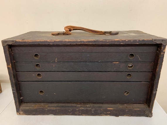 Four Drawer Oak Machinist Tool Box Chest Antique Storage Etsy