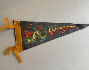 Chinatown NY - Vintage Souvenir Mini Pennant - 11.75” x 4.75” dragon