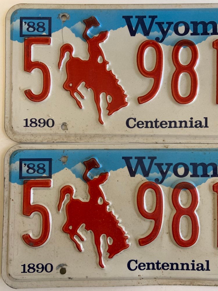 Wyoming License Plates Pair of 1990 Tags 5 9816 1890 Etsy