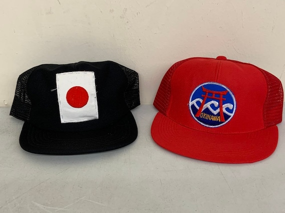 2 NOS Vintage 1980s Trucker Hat Lot - Okinawa Japan & Japanese