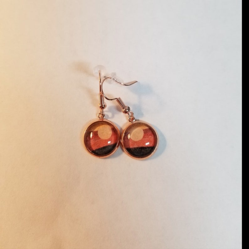Rose GoldNeutral Minimalist Boho SunLandscape Dangly Cabochon Earrings
