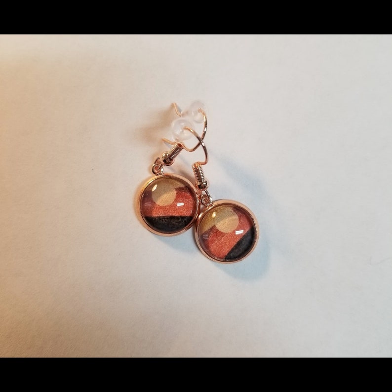 Rose GoldNeutral Minimalist Boho SunLandscape Dangly Cabochon Earrings
