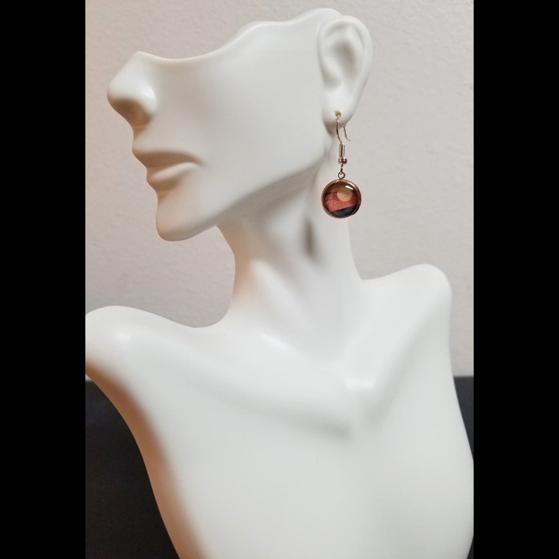 Rose GoldNeutral Minimalist Boho SunLandscape Dangly Cabochon Earrings