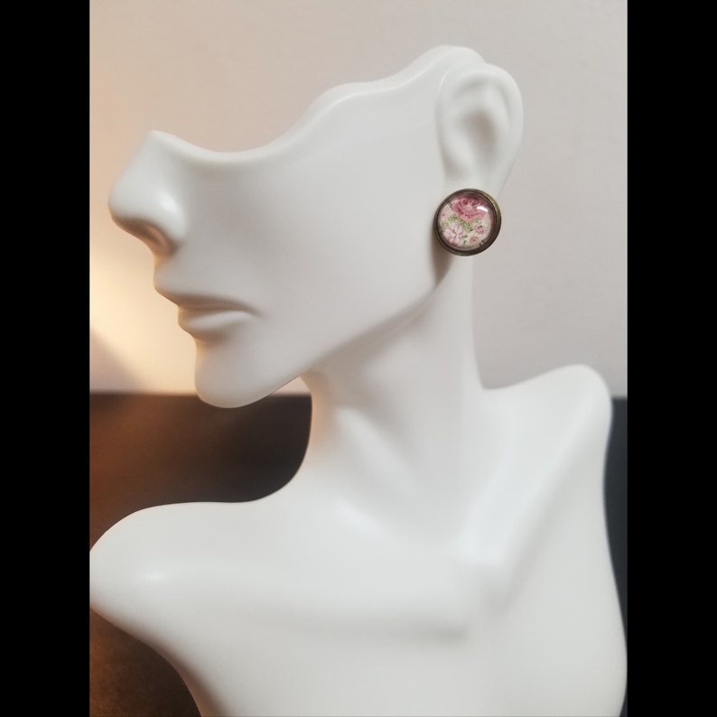 Quilted Rose Glass Cabochon Stud Earrings