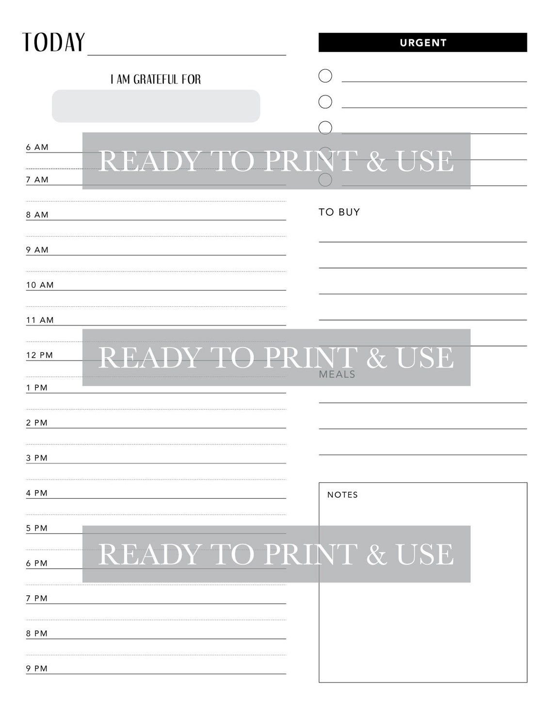 Black and White Daily Planner Sheet Printable Ready-to-print | Etsy
