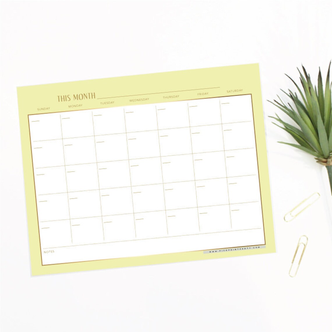 Yellow & Gold Monthly Planner Sheet Printable Readytoprint Etsy