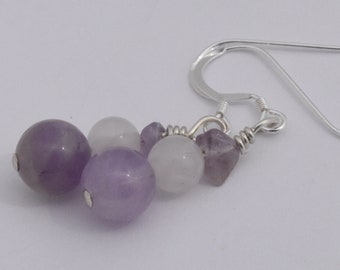 Amethyst Earrings, Semiprecious Stones, Lavender Colors, Hand Wire Wrapped, Sterling Silver Ear Wires, 1" Drop