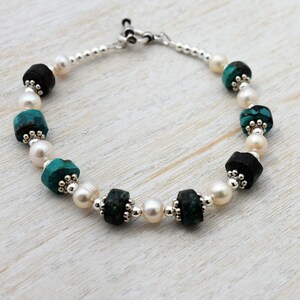 Turquoise Freshwater Pearl Sterling Silver Bracelet, , 8&quot;