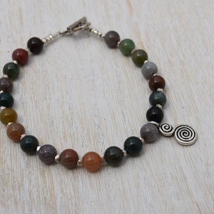 Boho Style Agate Sterling Silver Bracelet, 7&quot;