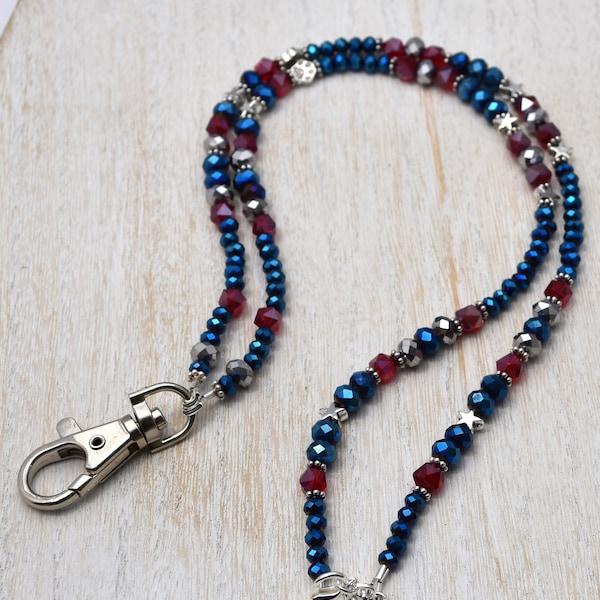 Patriotic Lanyard, Swivel Clip, Beaded, 26"