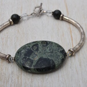 Kambaba Jasper Silver Toggle Bracelet, 7.25&quot;