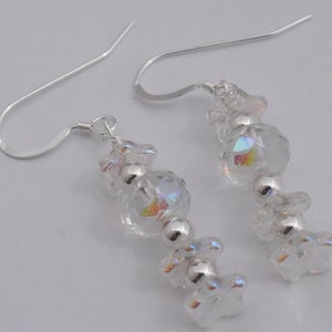 Flower Earrings, Czech Glass, Sterling Silver Ear Wires, 1.25&quot; Dangles