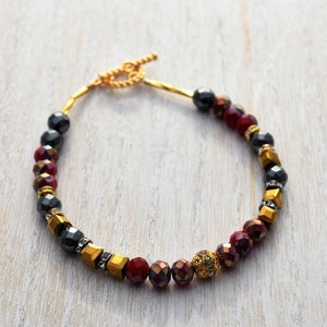 Red and Gold Hematite Bracelet, 7.5"