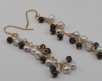 Pearl and Garnet Chain Earrings, 2"