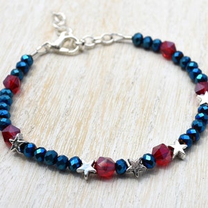 Red White and Blue Stars Bracelet, Adjustable to 8&quot;