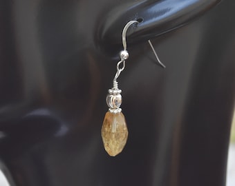 Citrine Earrings, November Birthstone, Sterling Silver, Nugget Beads, 1" Dangles