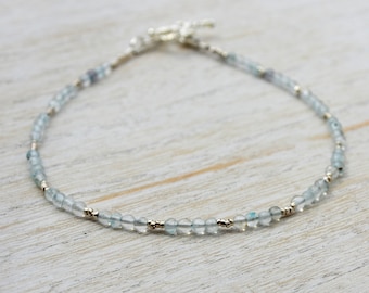 Pulsera de aguamarina con piedra natal de marzo, 19 cm