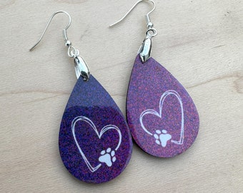 Heart Dog Earrings, Silver Plated Ear Wires